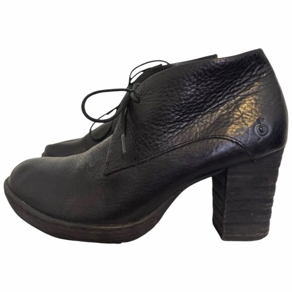 BORN B.O.C Ramsey Heeled Booties 40.5 9 Lace Up Chukka Oxford Black Leather Boot - Picture 1 of 8